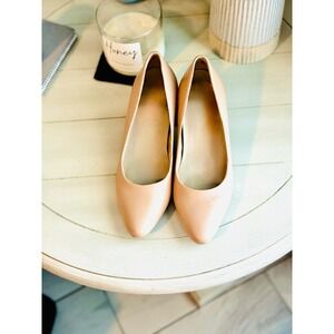 Aerosoles Nude‎ Leather Block Heel Pumps Women's SZ 7 Comfort Pointed Toe  Heels